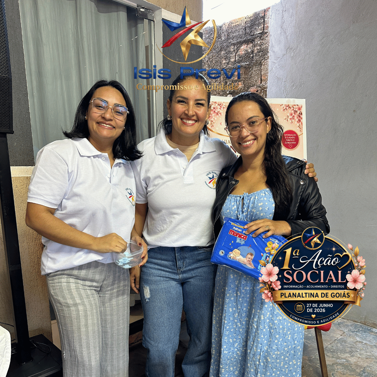 Entrega de fraldas durante a primeira ação social